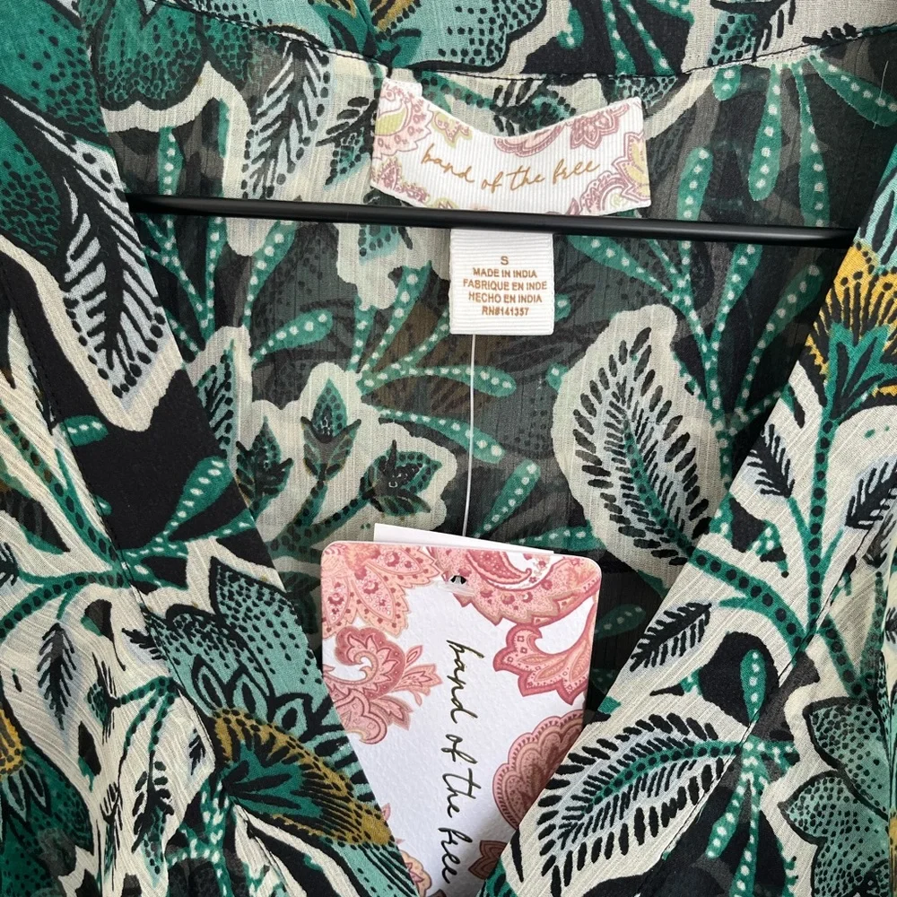 NWT Band of the Free Floral Chiffon Ruffle Bodysuit Green Black Women’s Small - Picture 4 of 9